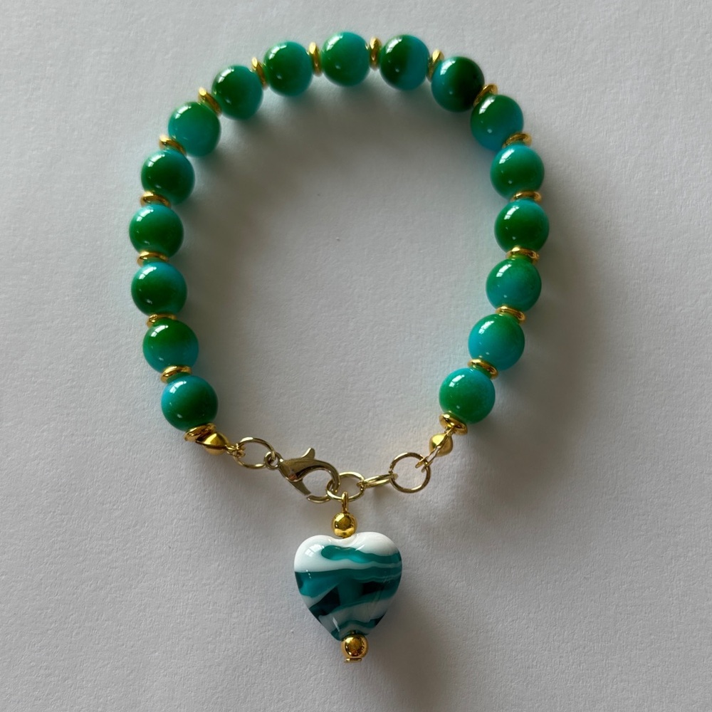 Elegant Turquoise Beaded Bracelet with Heart Charm